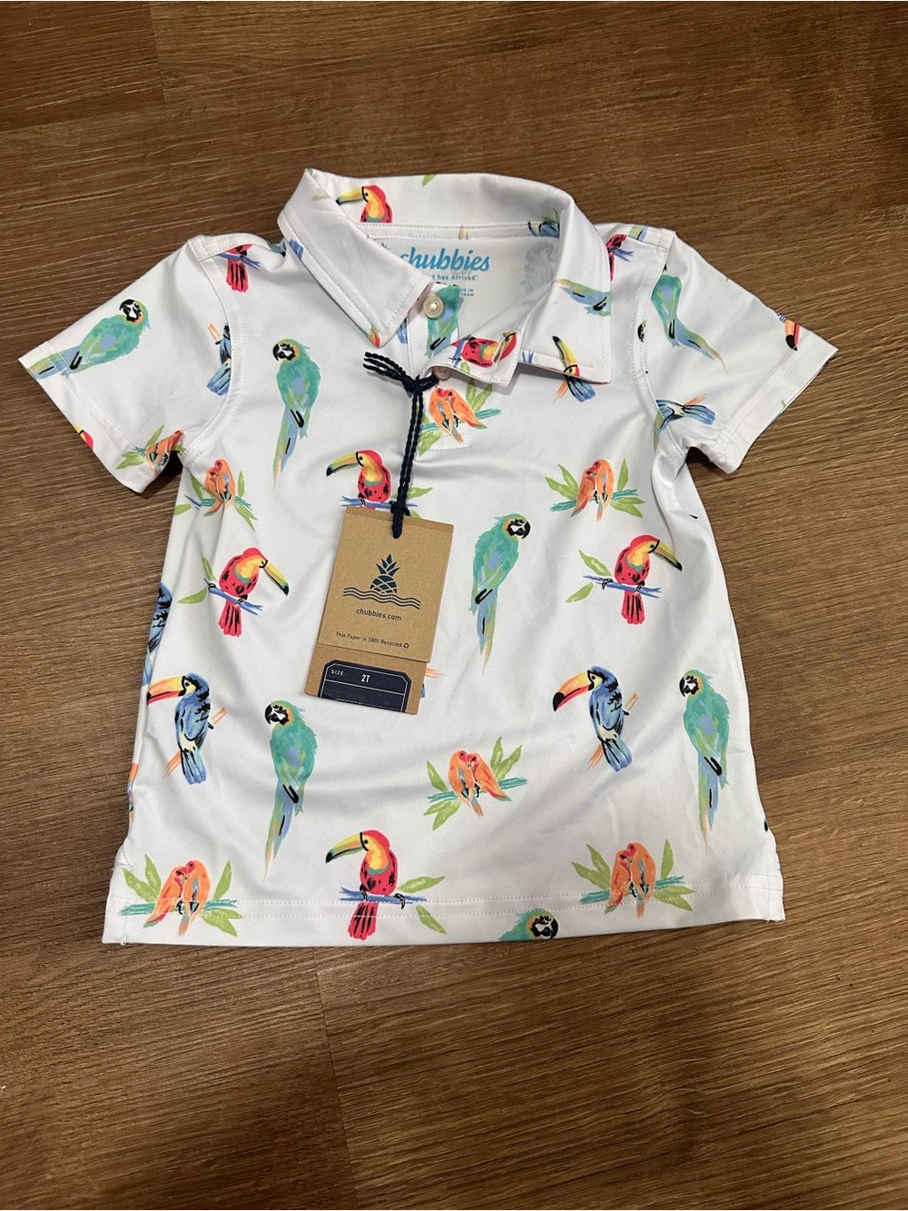 chubbies White Kids Polo with Colorful Parrot Print